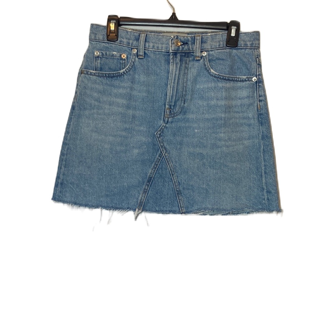 Everlane Raw Hem Denim Reconstructed Mini Blue Jean Skirt Size 28